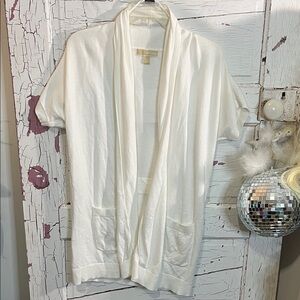 MICHAEL Michael Kors Winter White Open Front Cardigan in Cotton Blend Small
